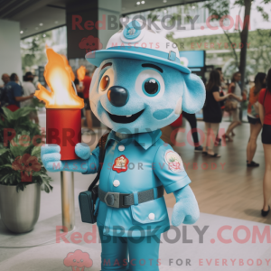 Cyan Fire Fighter mascot...