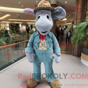 Cyan æsel maskot kostume...