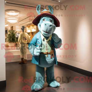 Cyan Donkey mascot costume...