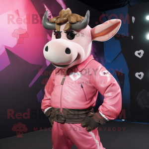 Pink Zebu maskot kostume...