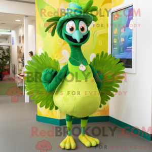 Lime Green Peacock mascot...