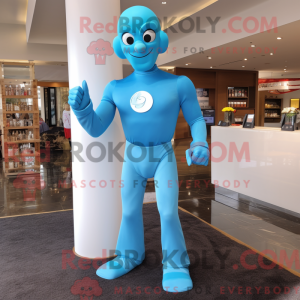 Sky Blue Superhero mascot...