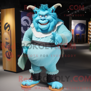 Cyan Ogre mascot costume...