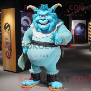 Cyan Ogre maskotdraktfigur...