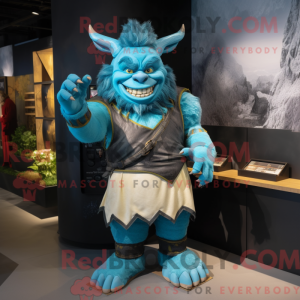 Cyaan Ogre mascottekostuum...