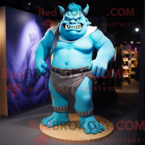 Cyan Ogre maskotdraktfigur...