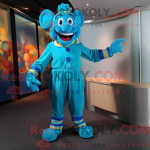 Cyan Clown mascot costume...