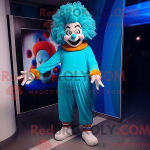 Cyan Clown mascot costume...