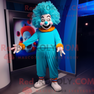 Cyan Klovn maskot kostume...