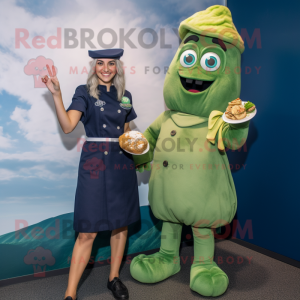 Navy Pesto Pasta mascot costume character dressed with a Playsuit and Watches