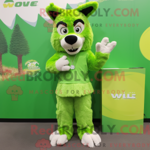 Lime Green Say Wolf mascot...