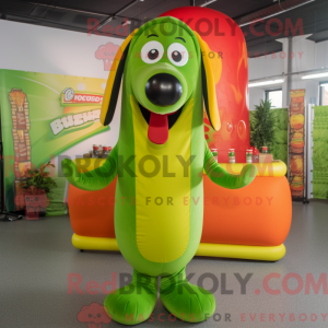 Lime Green Hot Dog mascot...