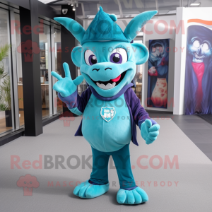 Teal Devil maskot kostume...