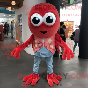 Red Octopus maskot kostume...