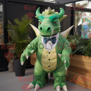 Grøn Triceratops maskot...
