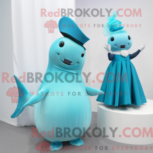 Cyan Narwal Maskottchen...