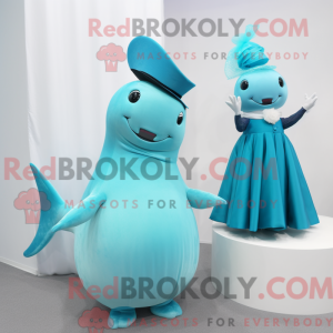 Cyan Narwhal mascot costume...