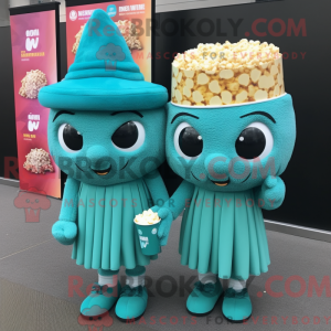 Blågrøn Pop Corn maskot...