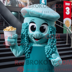 Blågrøn Pop Corn maskot...