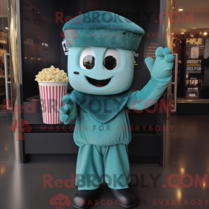 Blågrøn Pop Corn maskot...