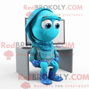 Turquoise Computer mascot...