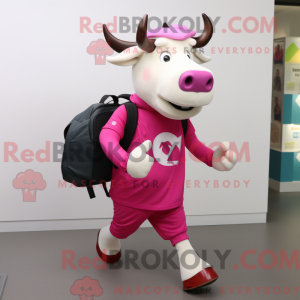 Magenta Zebu mascot costume...