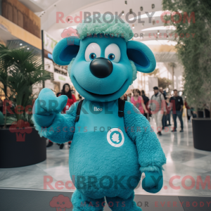 Cyan Sheep mascot costume...