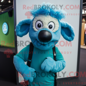 Cyan Sheep mascot costume...