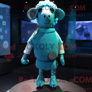 Cyan Sheep mascot costume...