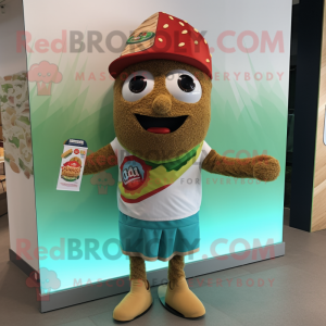 nan Falafel mascot costume character dressed with a Board Shorts and Caps