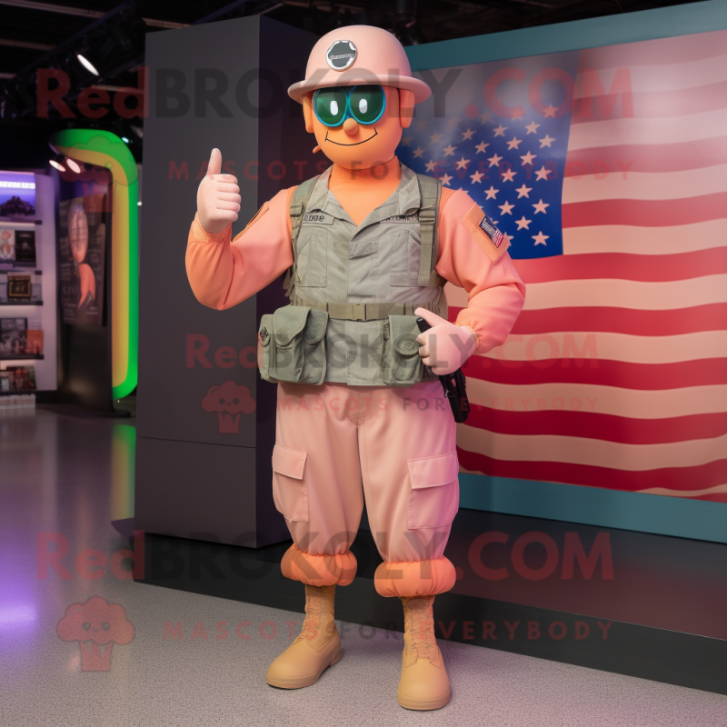 Peach American Soldier mascot costume character dressed with a Playsuit and Belts