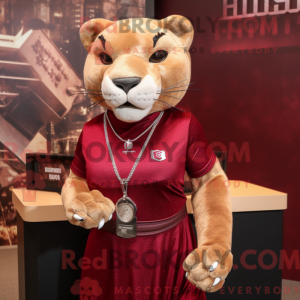 Maroon Puma mascot costume...