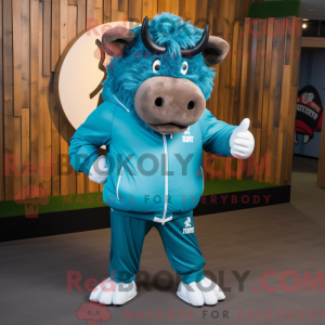 Cyan Bison maskotdraktfigur...