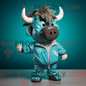 Cyan Bison maskotdraktfigur...