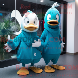 Cyan Goose mascot costume...