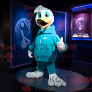 Cyan Goose maskot kostume...