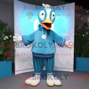 Cyan Goose mascot costume...