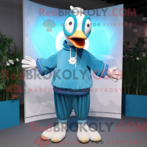 Cyan Goose maskot kostume...