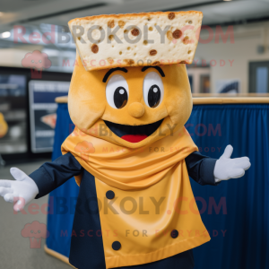 Navy Grilled Cheese Sandwich mascot costume character dressed with a Poplin Shirt and Caps