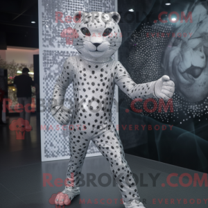 Sølv leopard maskot kostume...