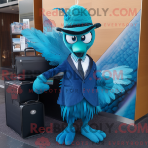Cyan Peacock mascot costume...