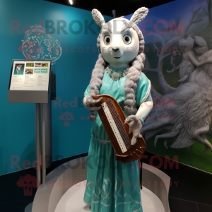 Silver Celtic Harp mascot costume character dressed with a Blouse and Bracelet watches