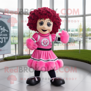 Pink Irish Dancer mascot costume character dressed with a T-Shirt and Wraps
