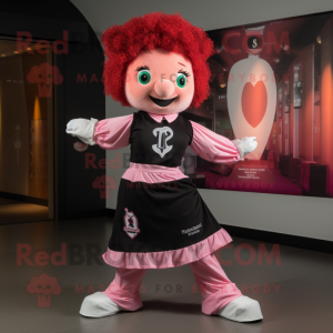 Pink Irish Dancer mascot costume character dressed with a T-Shirt and Wraps