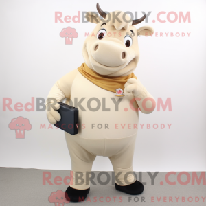 Beige Bull mascot costume...