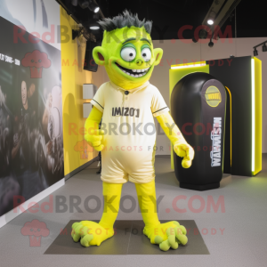 Lemon Yellow Frankenstein'S Monster mascot costume character dressed with a Joggers and Earrings