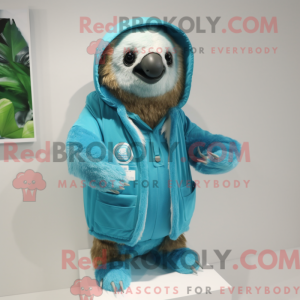 Cyan Sloth maskotdraktfigur...