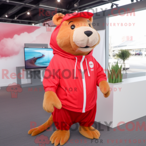 Rød Capybara maskot kostume...