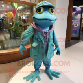 Teal Frog mascot costume character dressed with a Shorts and Cummerbunds