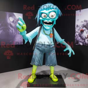 Cyan Zombie maskot kostume...